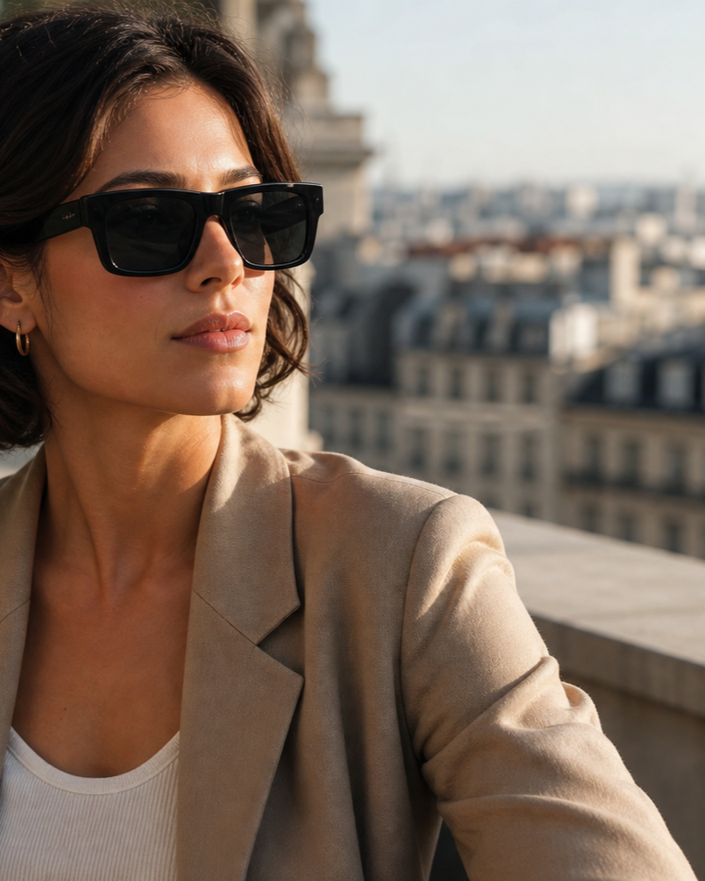 Campaña Ray-Ban Boyfriend con gafas de sol cuadradas