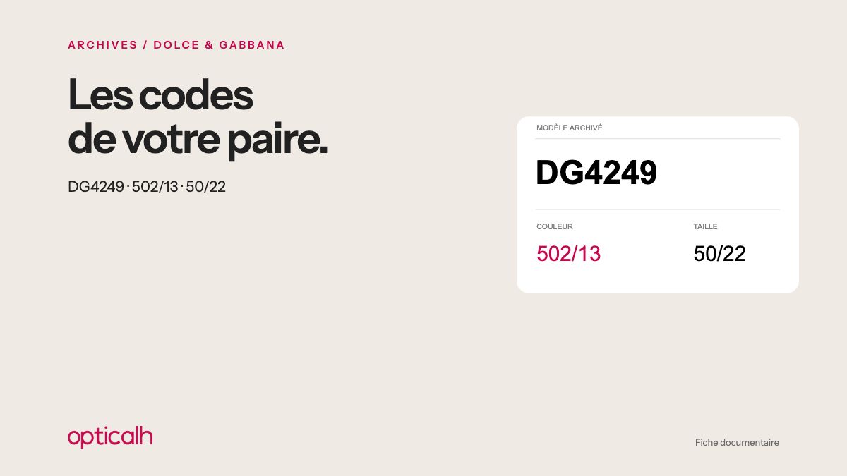 Guía gráfica de referencia: Dolce & Gabbana DG4249 : les petits codes qui permettent de retrouver une paire