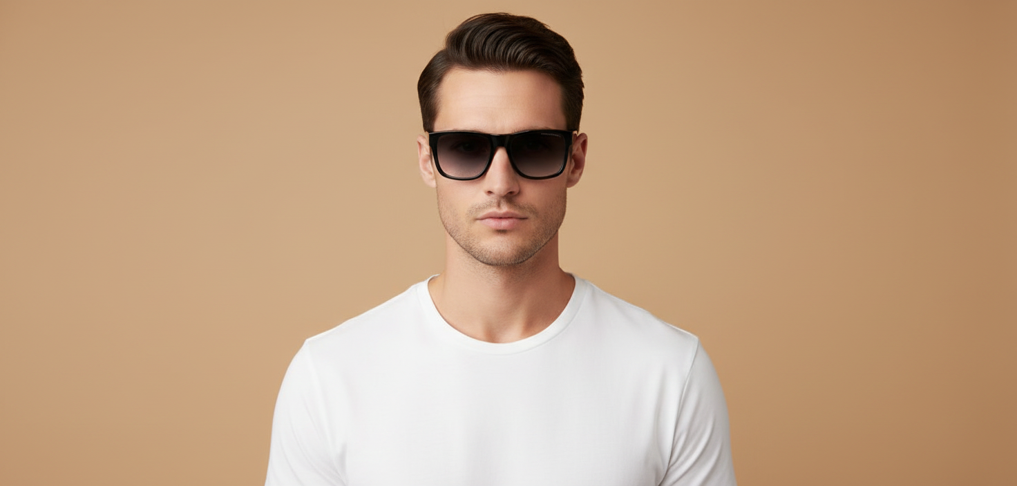Männliches Modell trägt Sonnenbrillen Emporio Armani EA4163 58758G 56 19