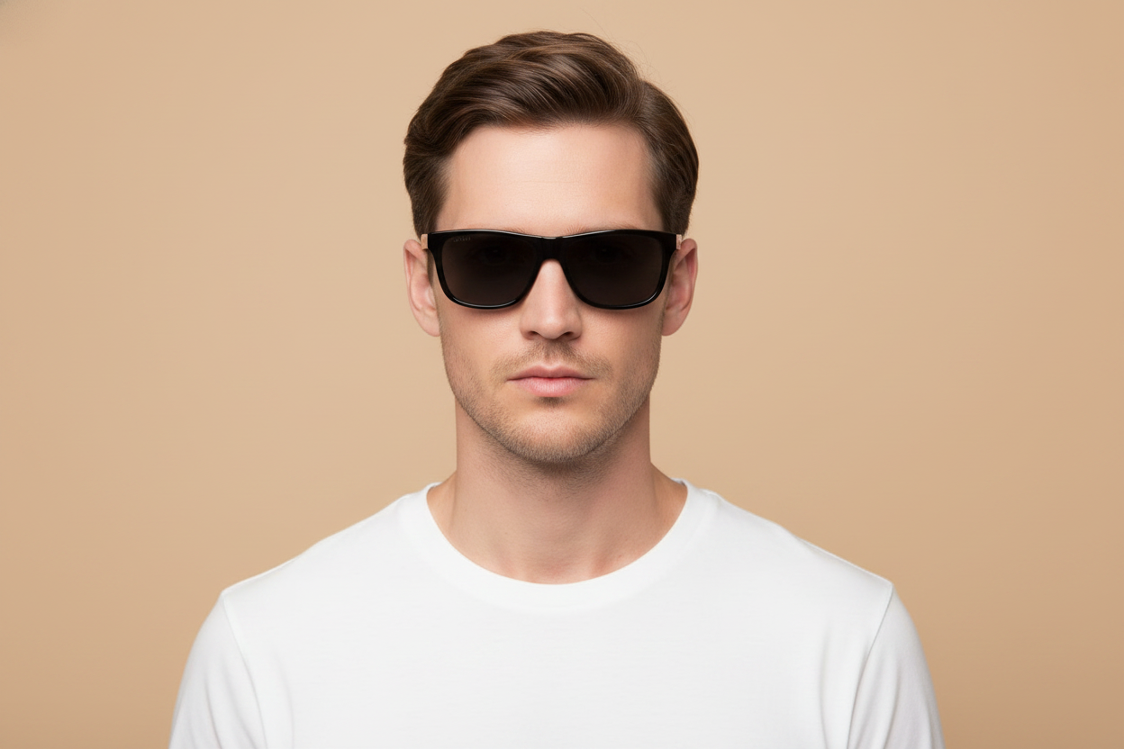 Male model wearing Sunglasses Gucci GG0687 002 57 17