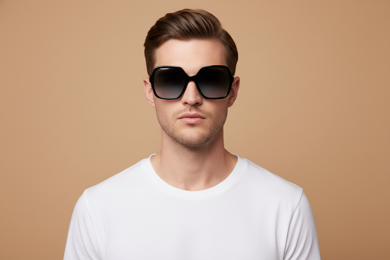 Male model wearing Sunglasses Gucci GG1072 001 56 19