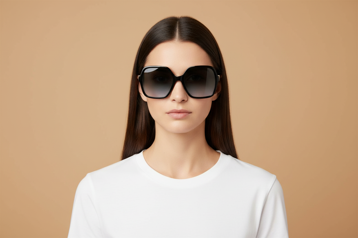 Female model wearing Sunglasses Gucci GG1072 001 56 19