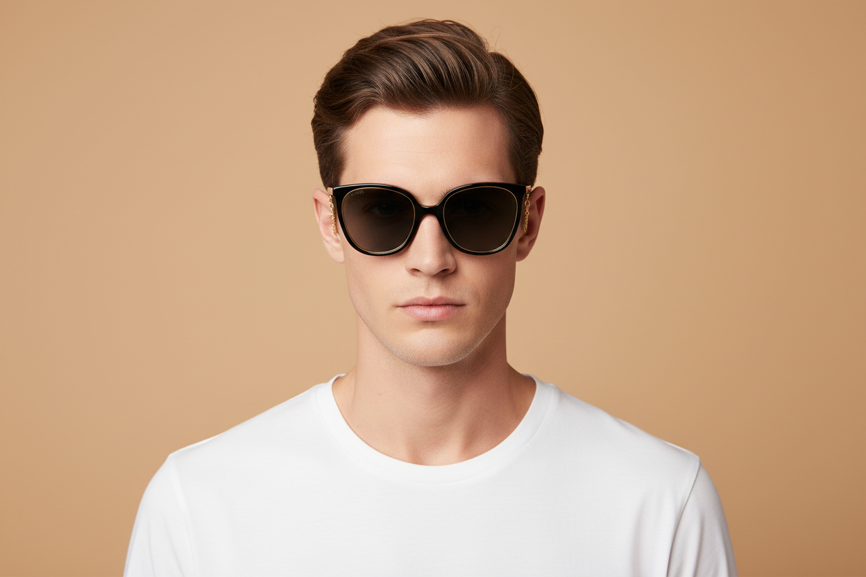 Мужская модель в Солнцезащитные очки Gucci GG1076 001 56 21