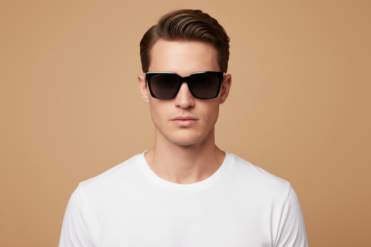 Männliches Modell trägt Sonnenbrillen Gucci GG1175K 001 56 18
