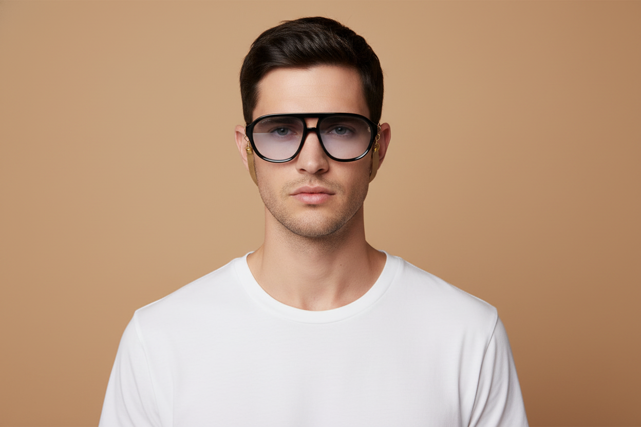 Männliches Modell trägt Sonnenbrillen Gucci GG1239 002 58 16