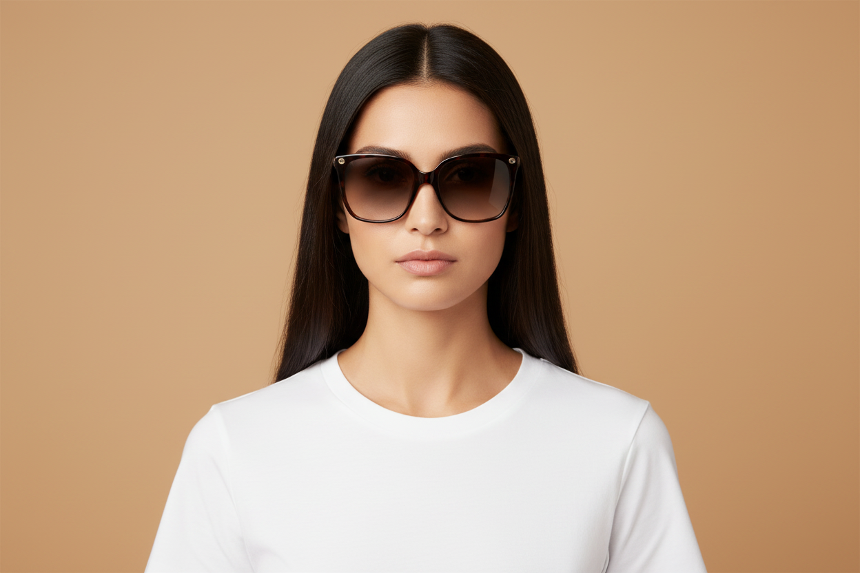 Female model wearing Sunglasses Gucci GG0022 003 57 18