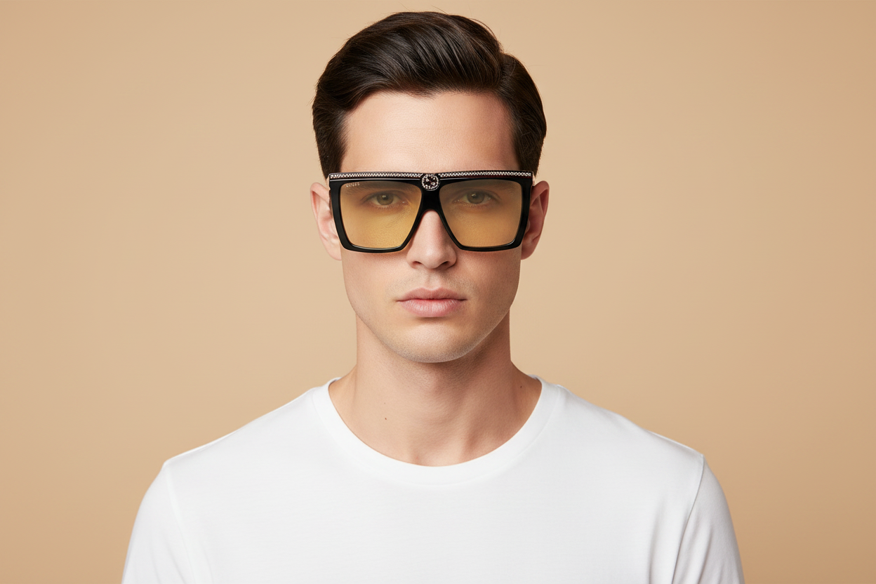 Мужская модель в Солнцезащитные очки Gucci GG0733 005 62 12