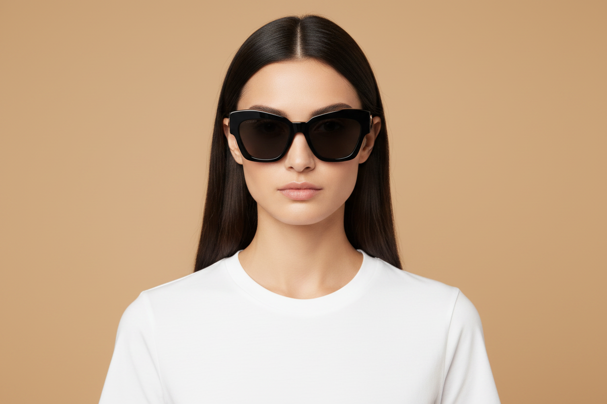 Female model wearing Sunglasses Gucci GG1422 002 55 19