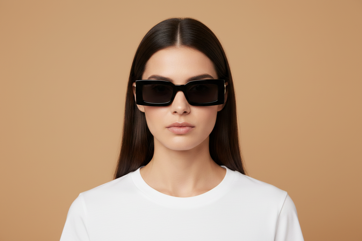 Female model wearing Sunglasses Gucci GG1425 001 53 21