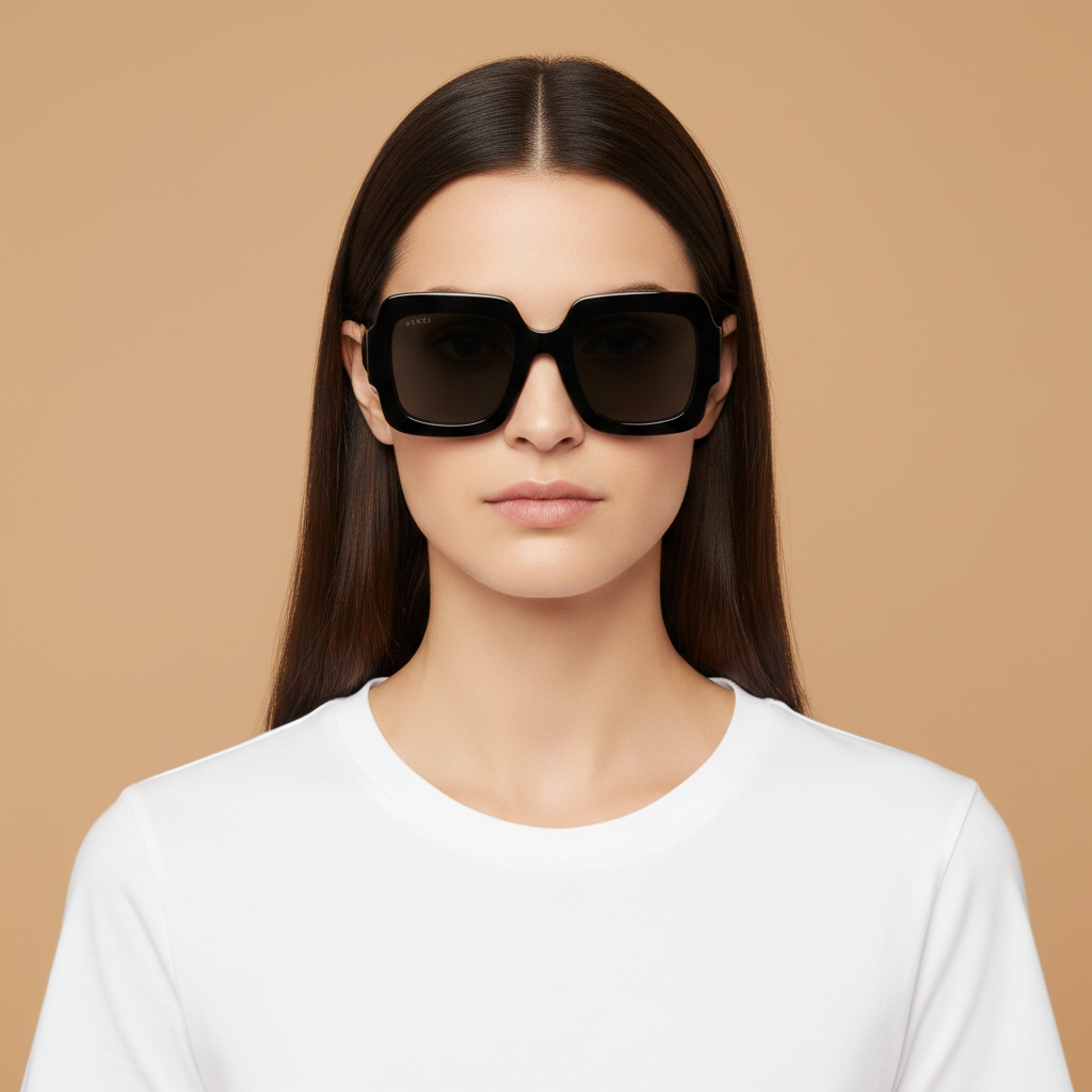 Modelo femenino llevando Gafas de Sol Gucci GG1547 001 50 24