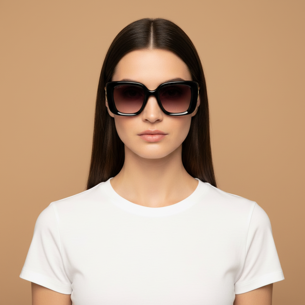 Modelo femenino llevando Gafas de Sol Gucci GG1975 001 50 22 145