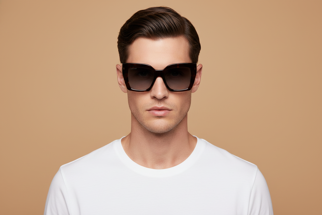 Männliches Modell trägt Sonnenbrillen Jimmy Choo Eleni 086HA 53 20