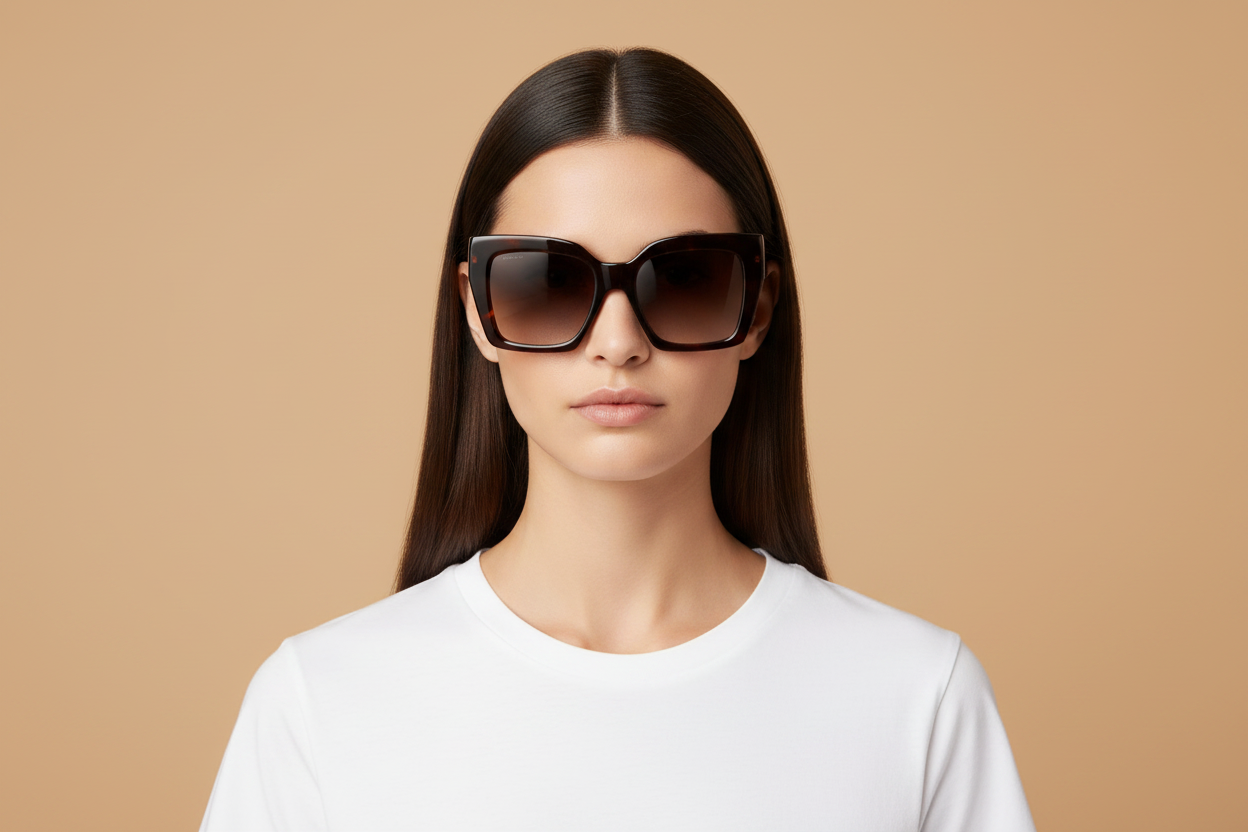 Weibliches Modell trägt Sonnenbrillen Jimmy Choo Eleni 086HA 53 20