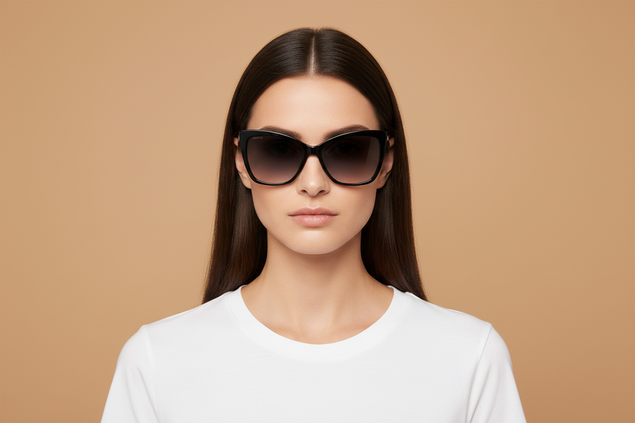 Modelo femenino llevando Gafas de Sol Jimmy Choo Seba 8079O 58 15
