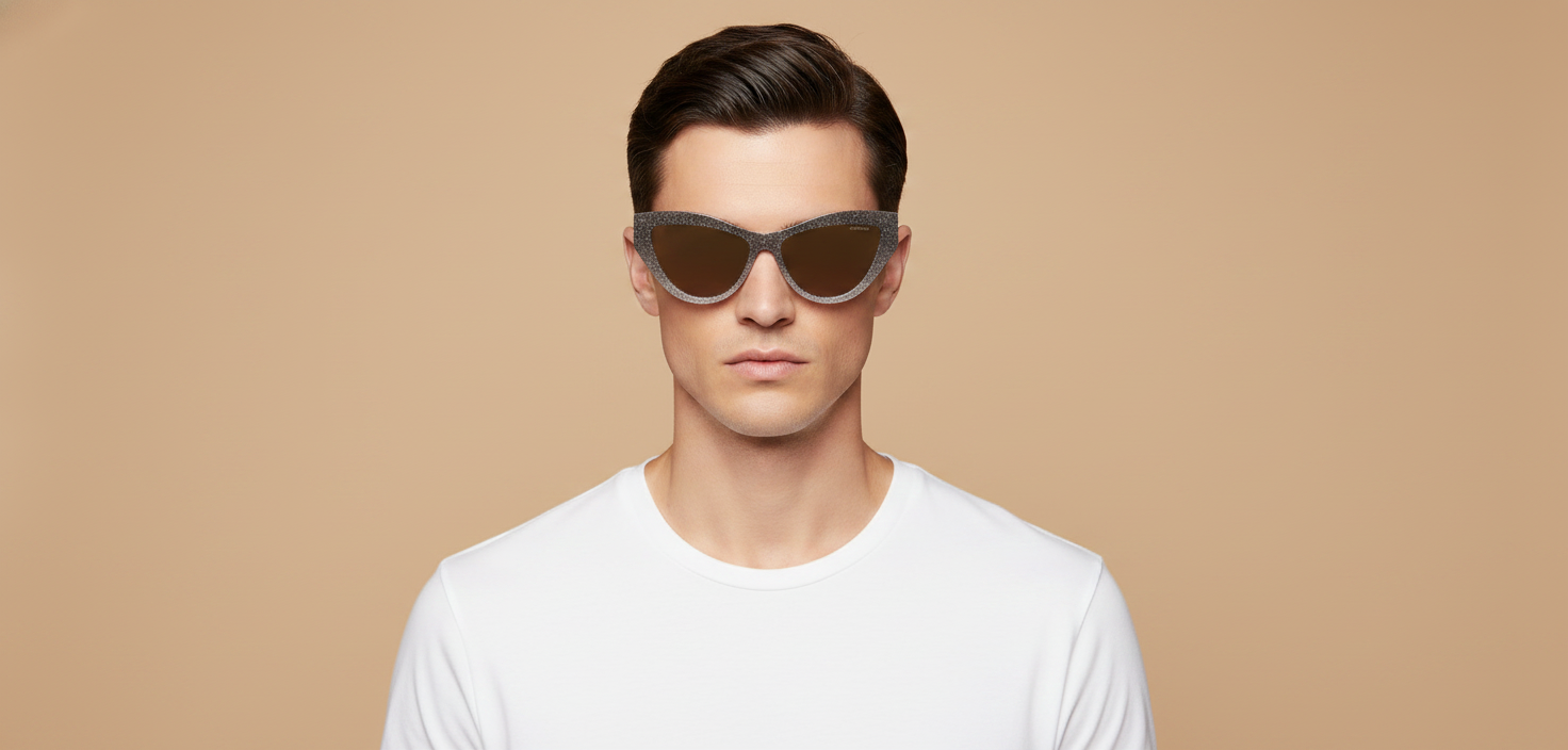 Modelo masculino llevando Gafas de Sol Jimmy Choo Glitter Powder JC5004 50465A 55 15