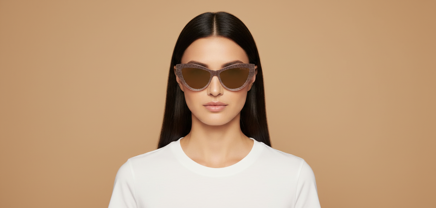 Modelo femenino llevando Gafas de Sol Jimmy Choo Glitter Powder JC5004 50465A 55 15