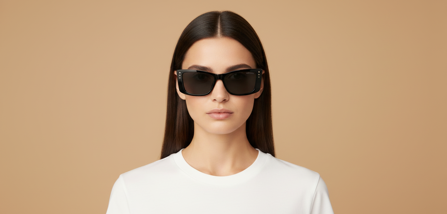 Modelo femenino llevando Gafas de Sol Jimmy Choo Avenue JC5002BU 500087 55 16