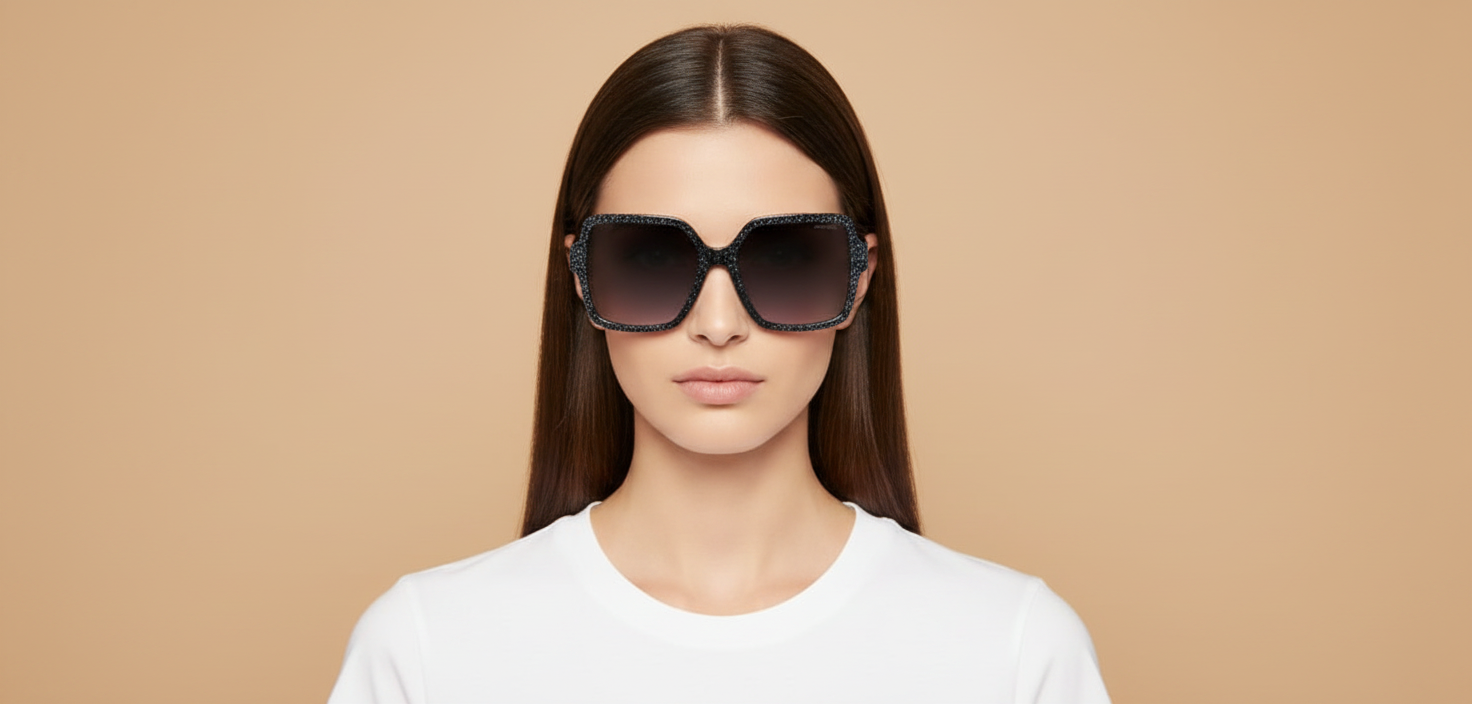 Modelo femenino llevando Gafas de Sol Jimmy Choo JC5005 50418G 55 16