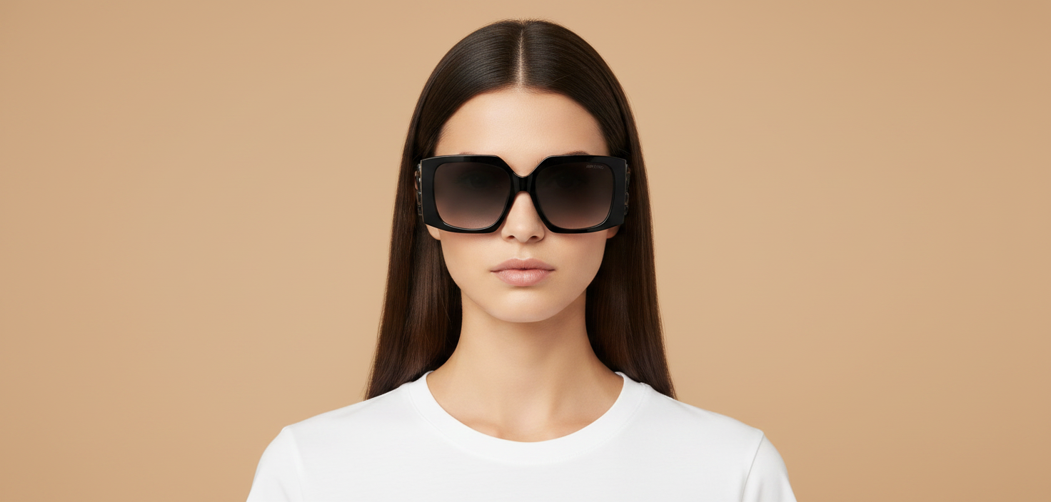 Modelo femenino llevando Gafas de Sol Jimmy Choo JC5006U 50008G 55 17