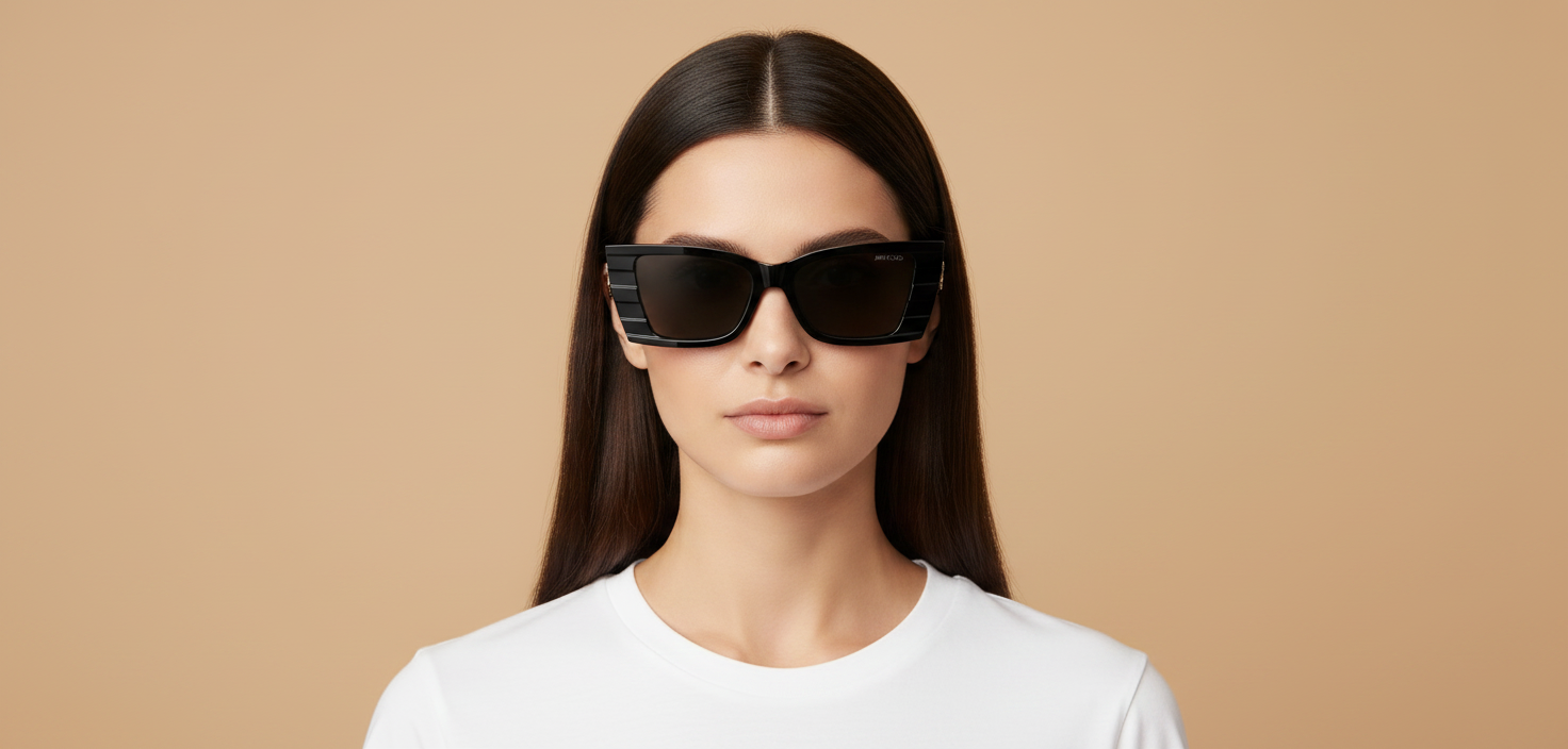 Modelo femenino llevando Gafas de Sol Jimmy Choo JC5009 5000/87 53 17