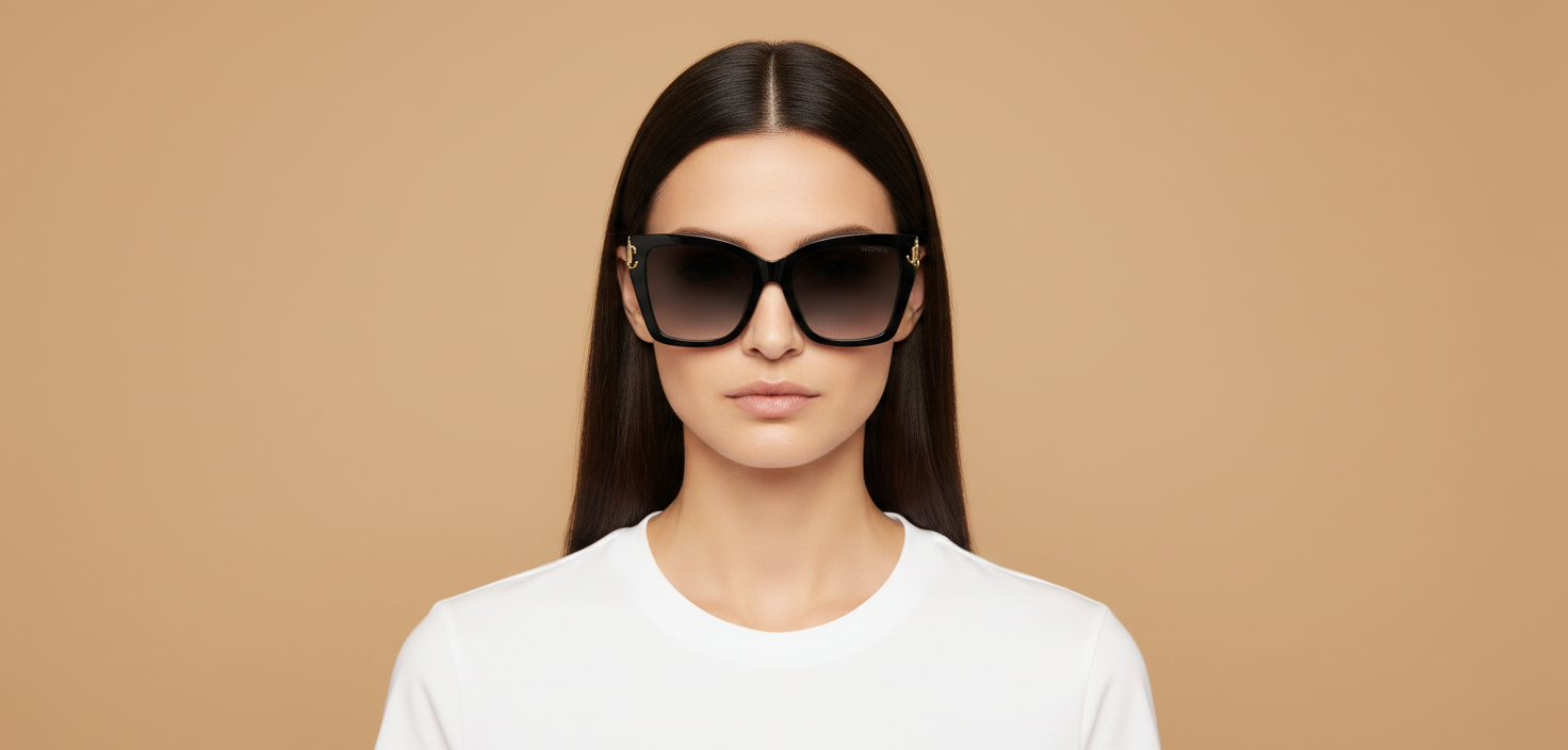 Modelo femenino llevando Gafas de Sol Jimmy Choo JC5012 50008G 54 19