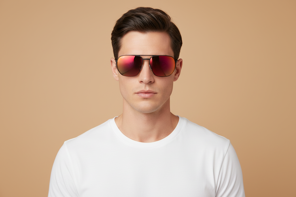 Modelo masculino llevando Gafas de Sol Maui Jim Sharks Cove MJ605 02 55 18