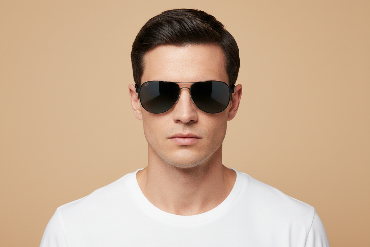 Modelo masculino llevando Gafas de Sol Maui Jim Guardrails MJ327 02 58 17