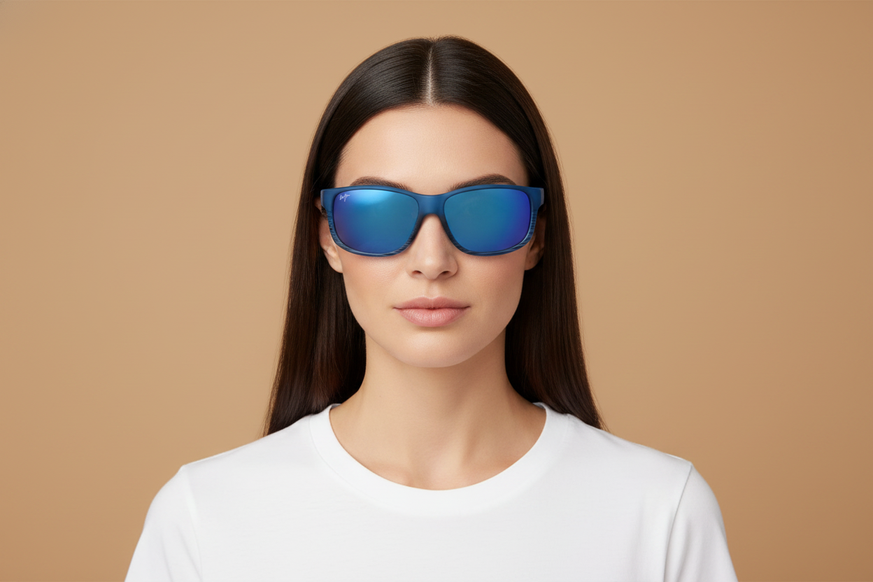 Modelo femenino llevando Gafas de Sol Maui Jim Kaiwi MJB840 03S 62 16