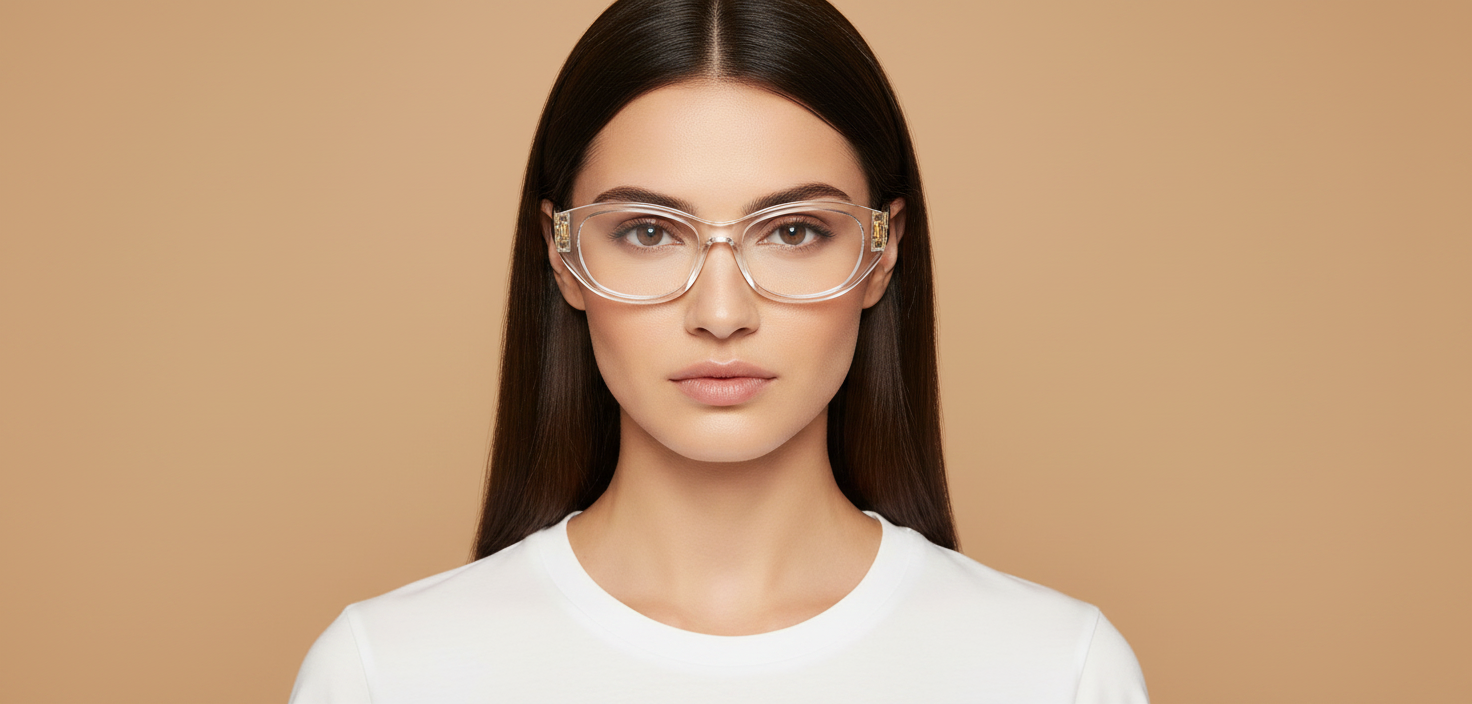 Modelo femenino llevando Gafas Graduadas Miu Miu 03WV 15Z1O1 53 19