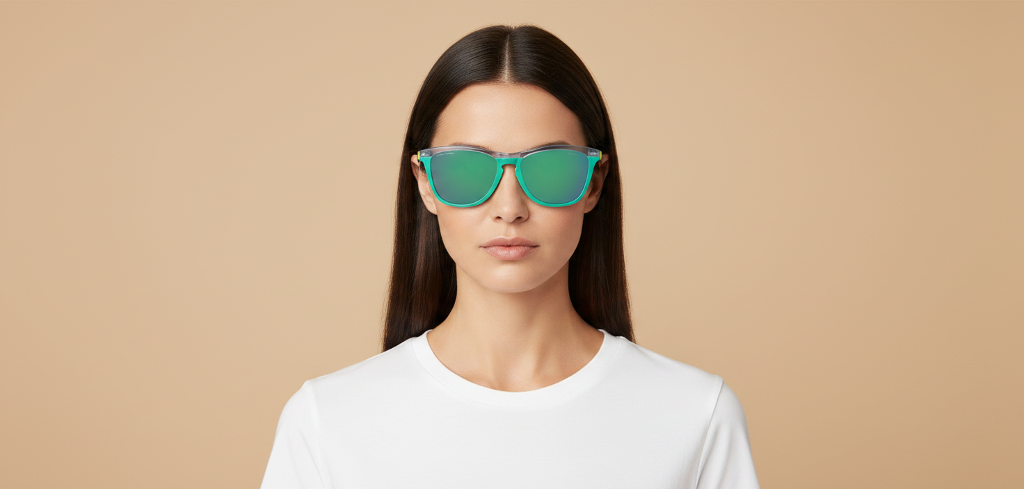 Modelo femenino llevando Gafas de Sol Oakley Frogskins Range OO9284 06 55 17