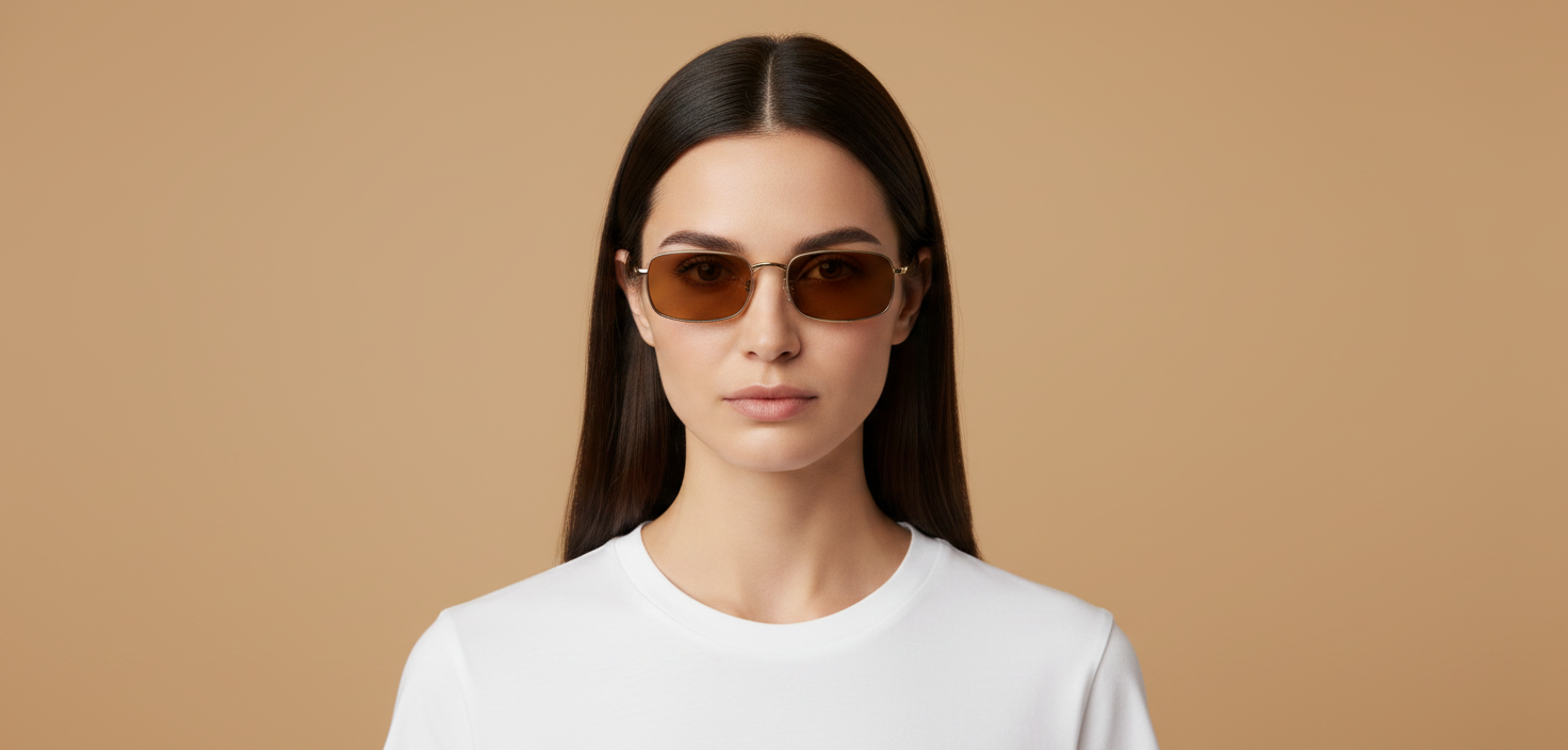 Weibliches Modell trägt Sonnenbrille Oliver Peoples Tk-14 OV1364ST 503553 53 18