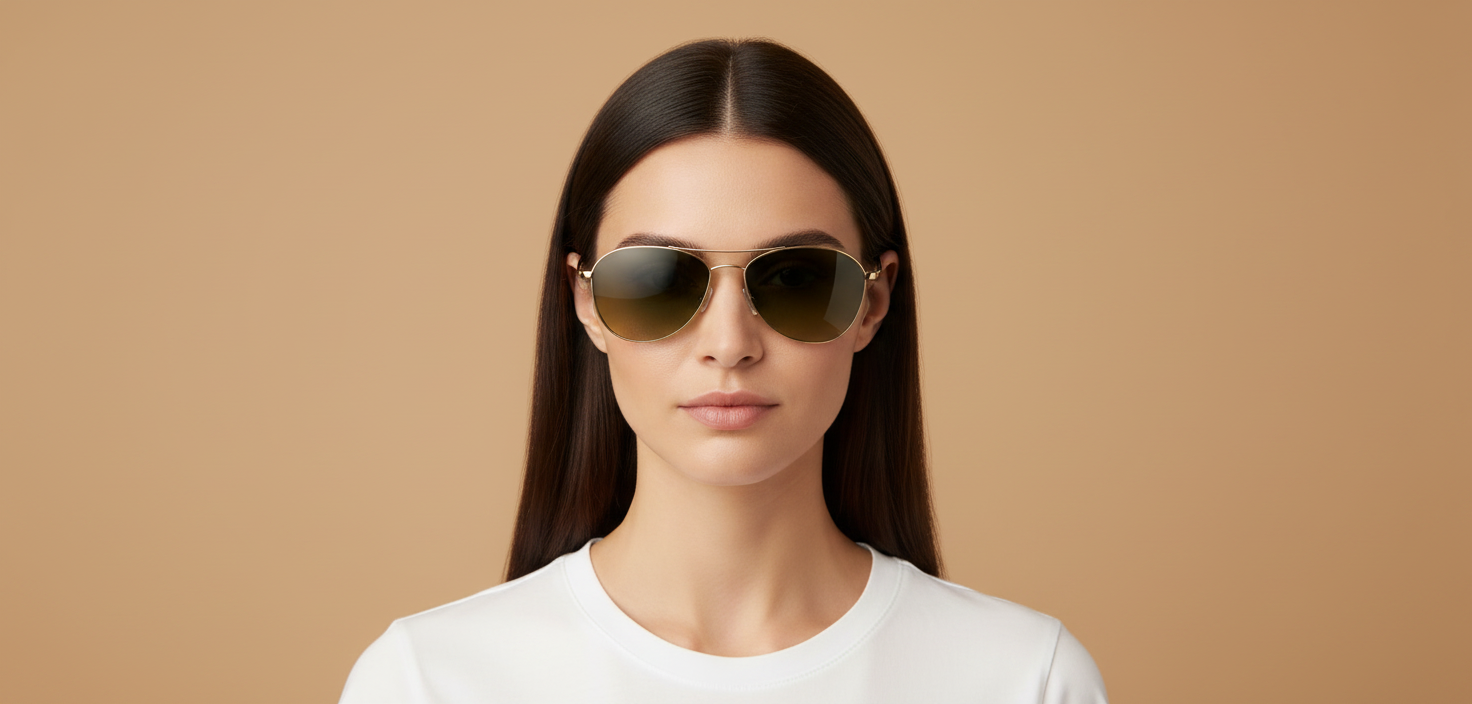 Modelo femenino llevando Gafas de Sol Oliver Peoples Aero II OV1358S 5035BH 57 17