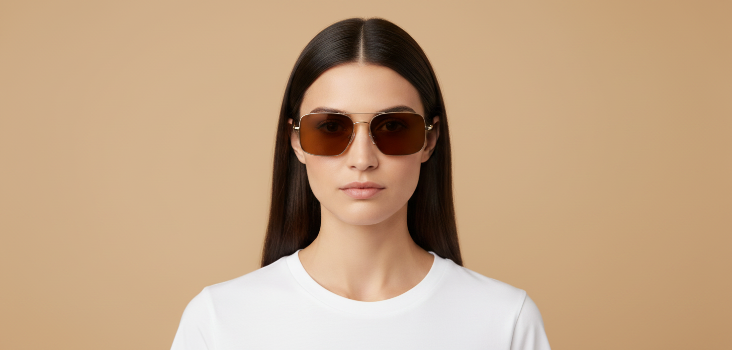 Modelo femenino llevando Gafas de Sol Oliver Peoples Victory II OV1373S 503553 55 17
