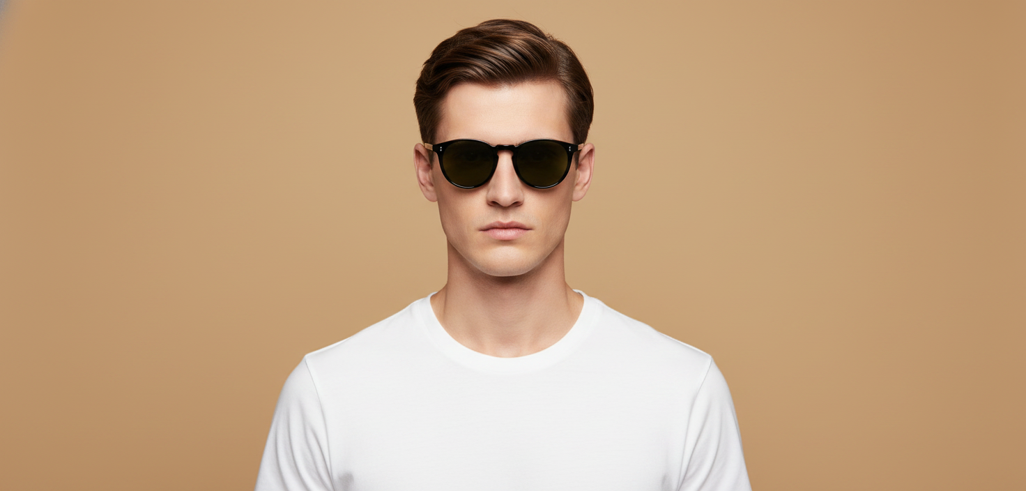 Modelo masculino llevando Gafas de Sol Oliver Peoples O'Malley OV5183S 1005P1 48 22