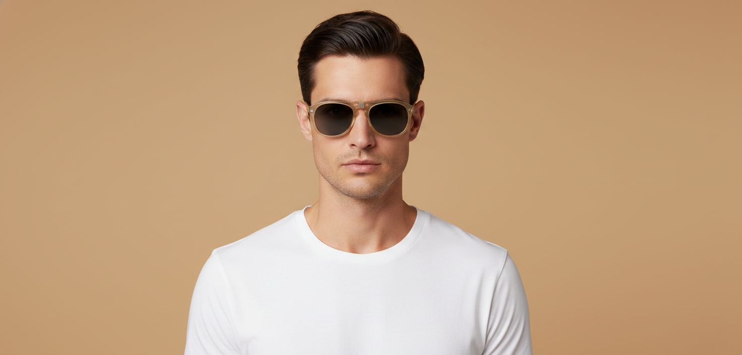 Modelo masculino llevando Gafas de Sol Persol PO649 1169B1 56 20