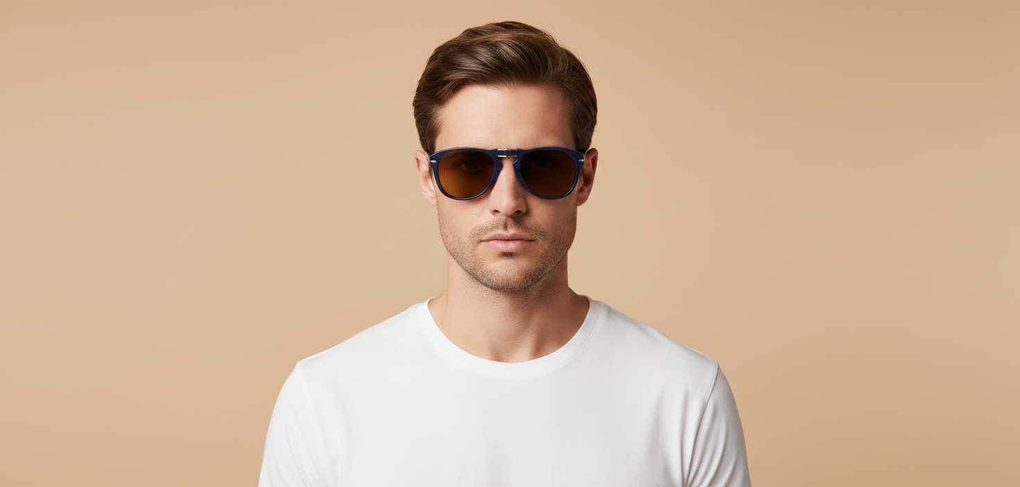Modelo masculino llevando Gafas de Sol Persol Folding PO714 121733 54 21