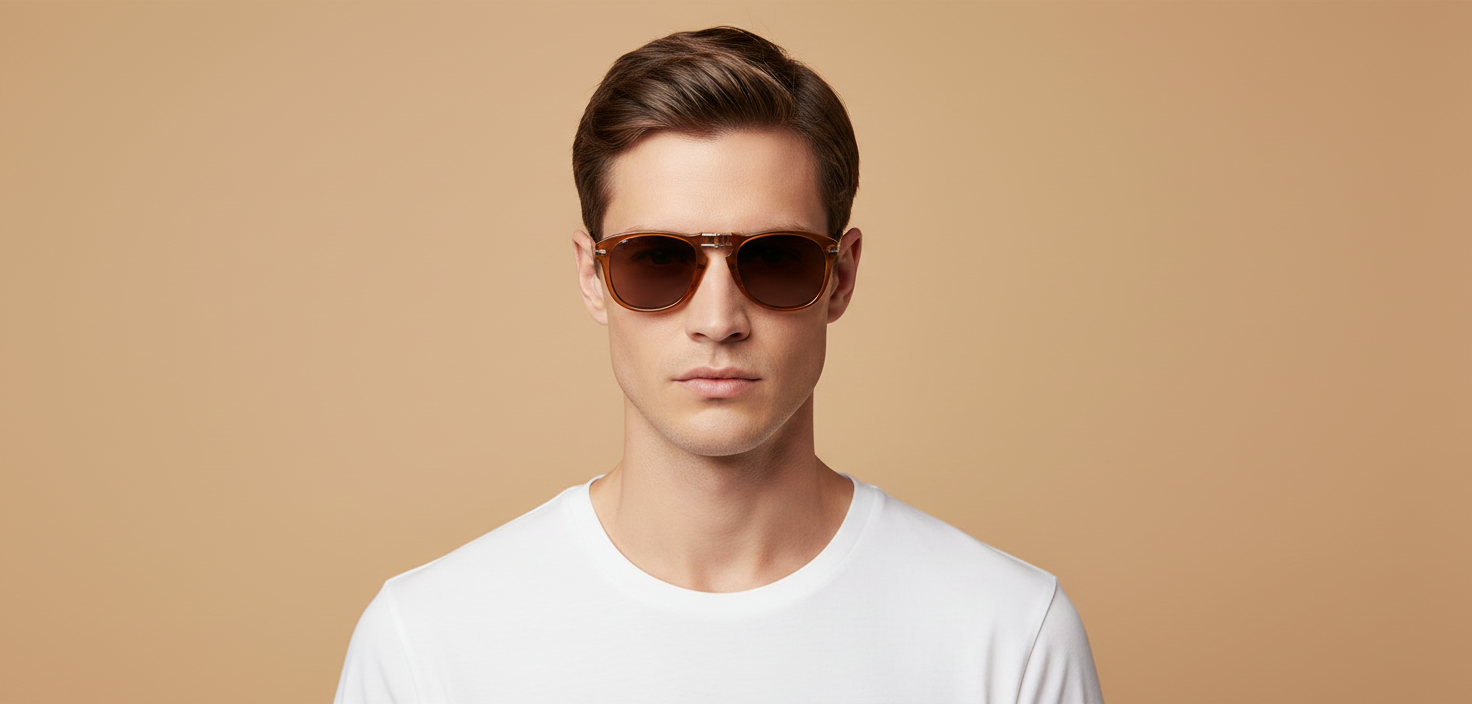 Modelo masculino llevando Gafas de Sol Persol Steve McQueen PO714M 96/53 54 21