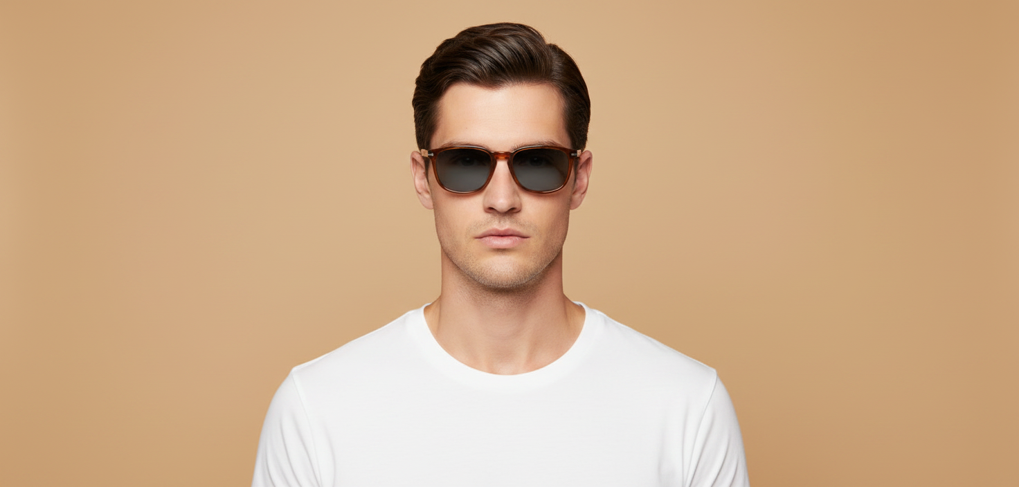 Männliches Modell trägt Sonnenbrillen Persol PO3019 96/56 52 18