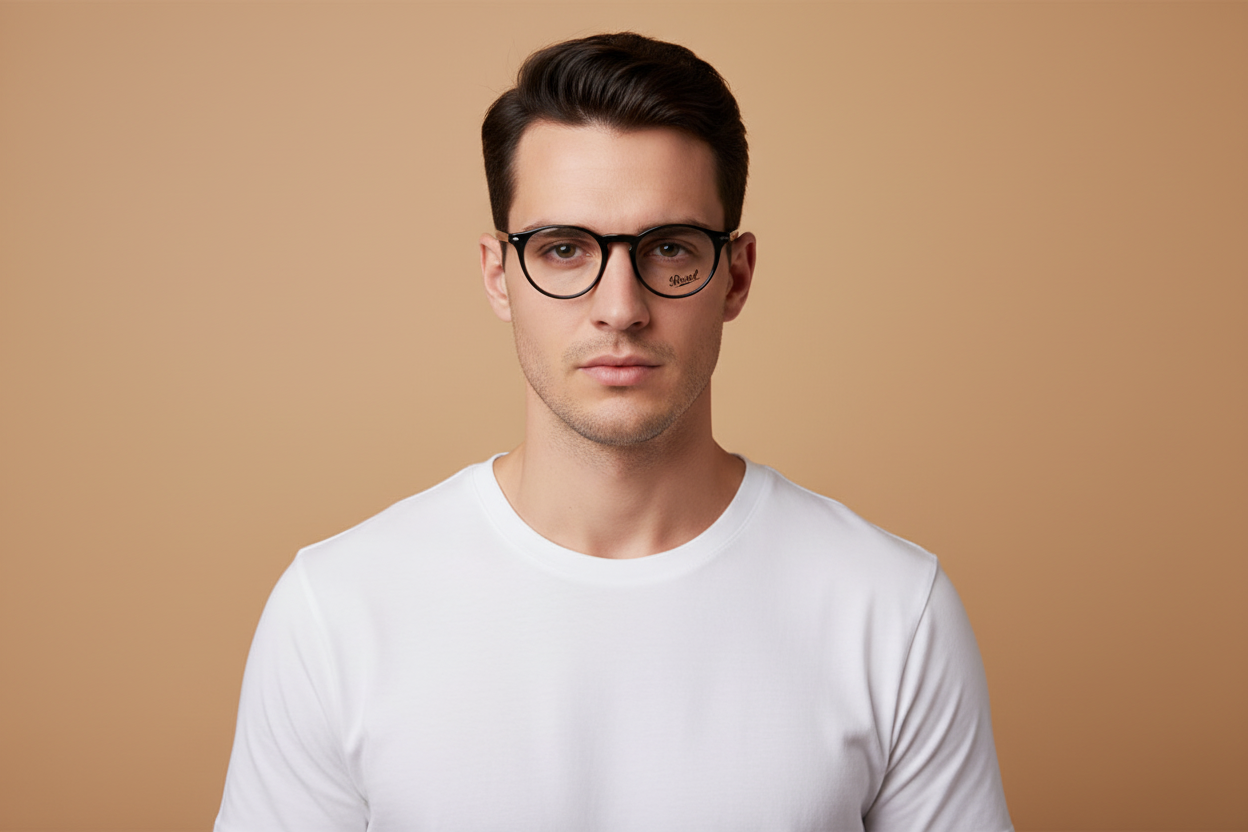 Male model wearing Prescription Glasses Persol PO3092 9014 50 19