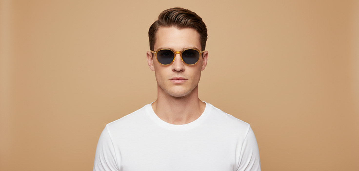Modelo masculino llevando Gafas de Sol Persol Miele PO3350 204/R5 53 20