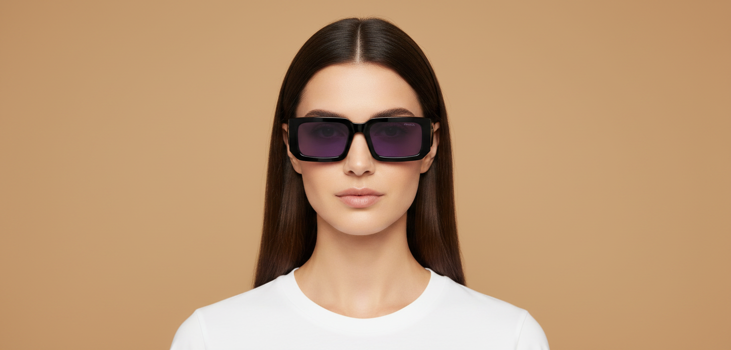 Modelo femenino llevando Gafas de Sol Prada PR 06YS 02Z01O 53 21