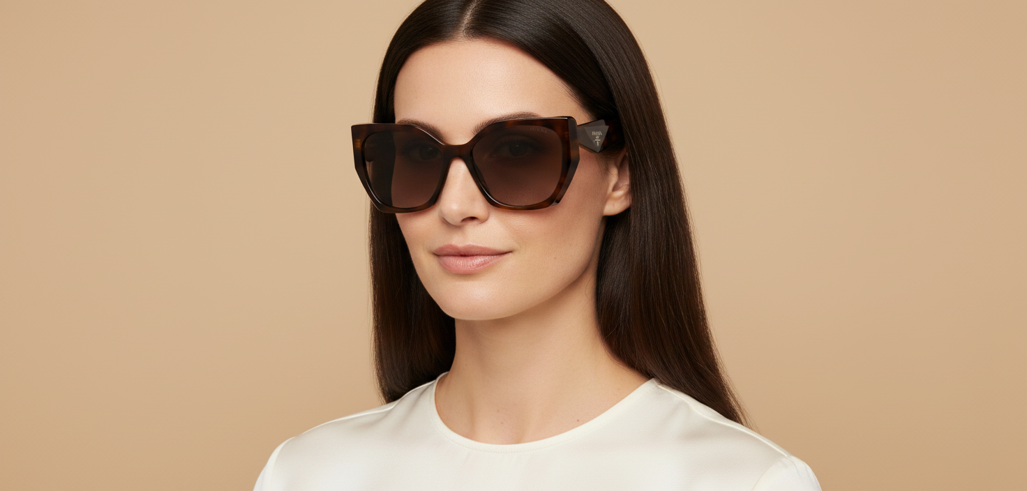 Modelo femenino llevando Gafas de Sol Prada PR 19ZS 20D50Q 55 17