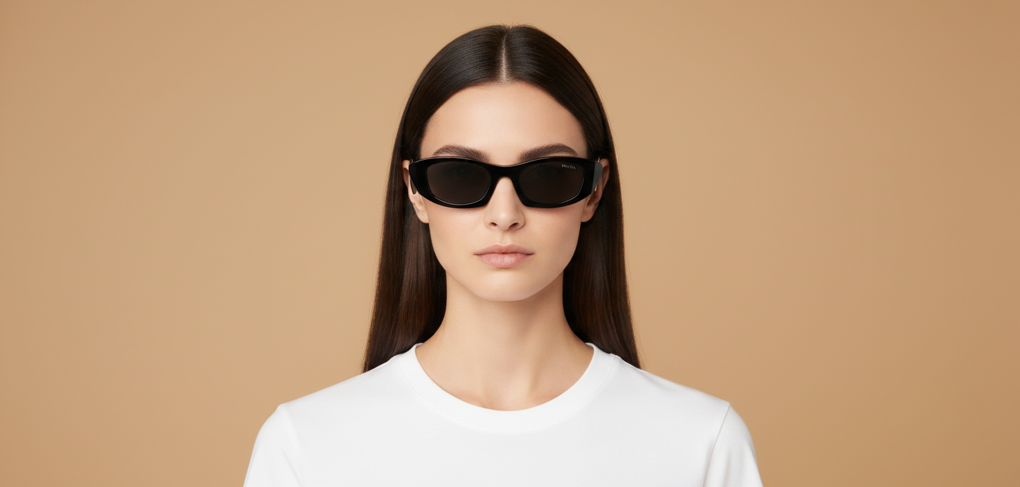 Modelo femenino llevando Gafas de Sol Prada PR B16S 16K08Z 50 21