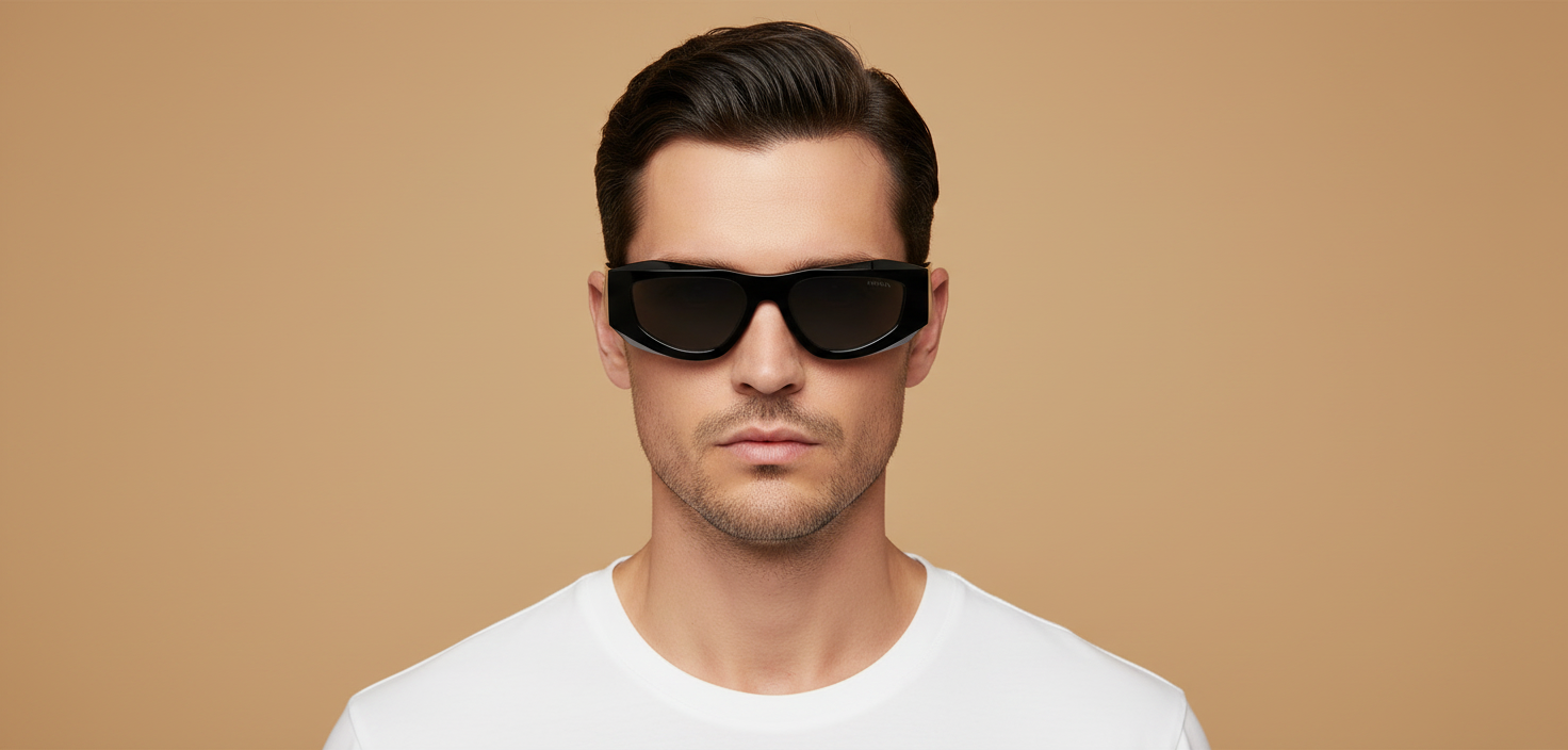 Modelo masculino llevando Gafas de Sol Prada PR B19S 16K08Z 52 17