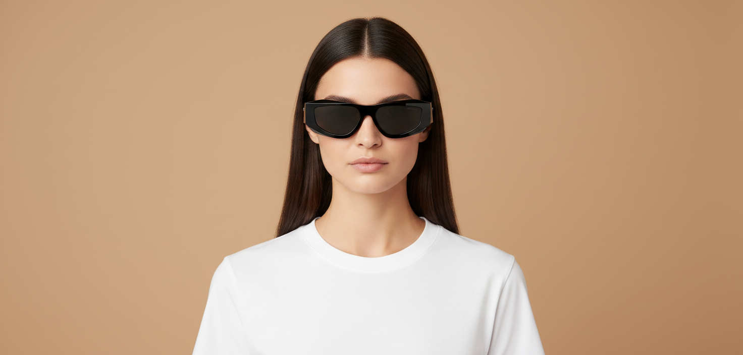 Modelo femenino llevando Gafas de Sol Prada PR B19S 16K08Z 52 17