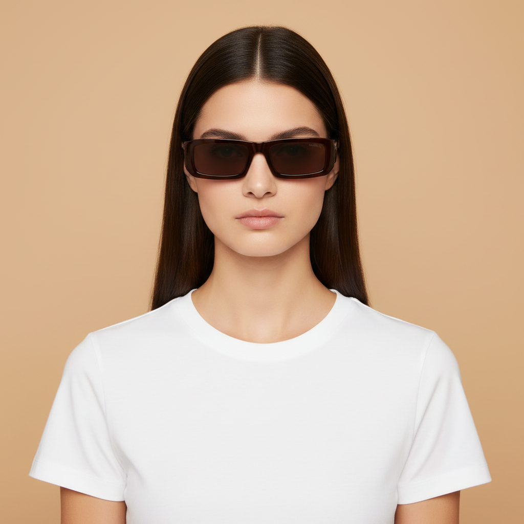 Female model wearing Sunglasses Prada PR D09SD 27I90W 54 20