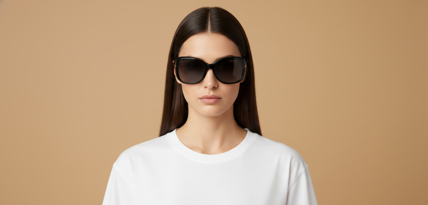 Female model wearing Sunglasses Prada PR D53S 7AB70B 55 19