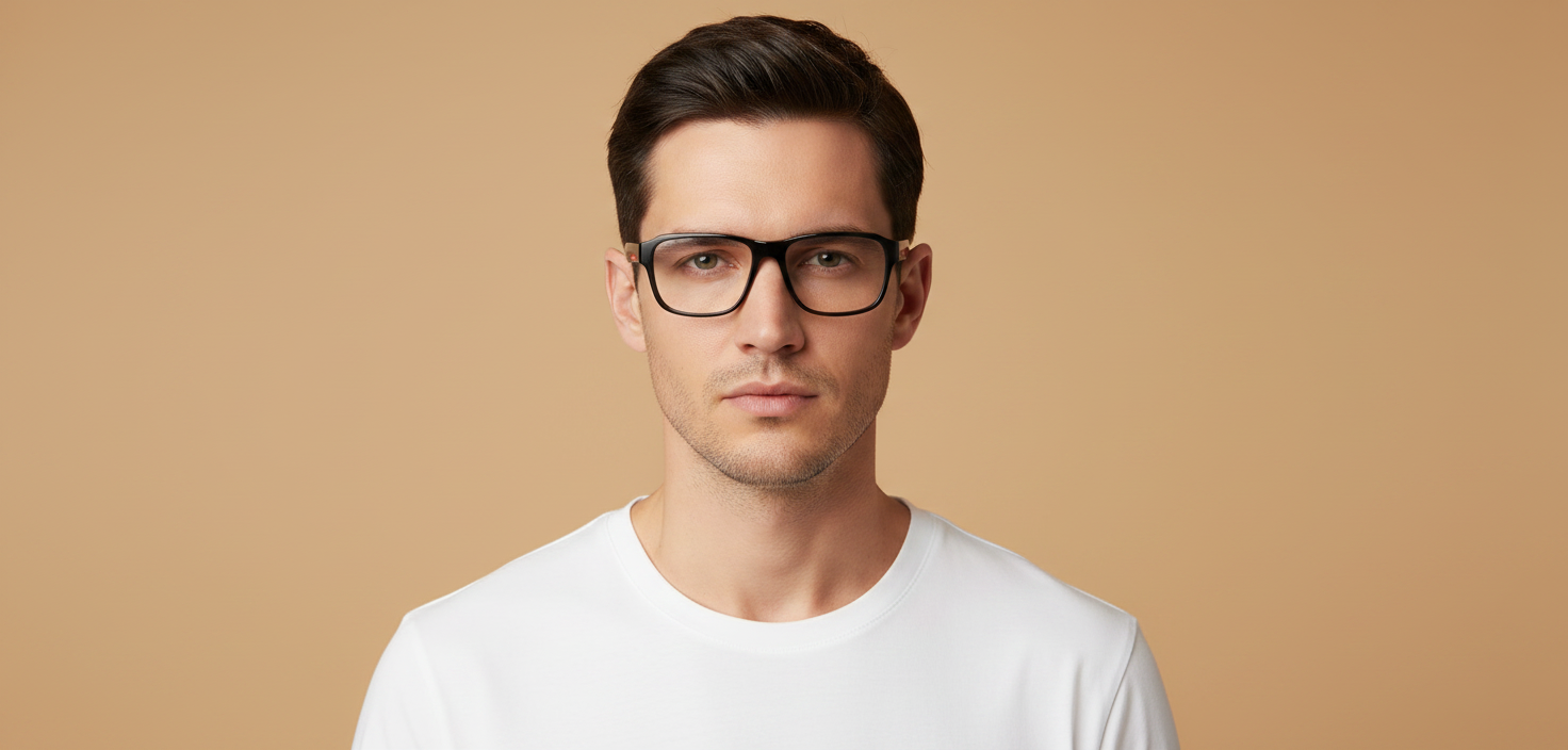 Modelo masculino llevando Gafas Graduadas Prada Linea Rossa OPS05RV 01D1O1 54 17