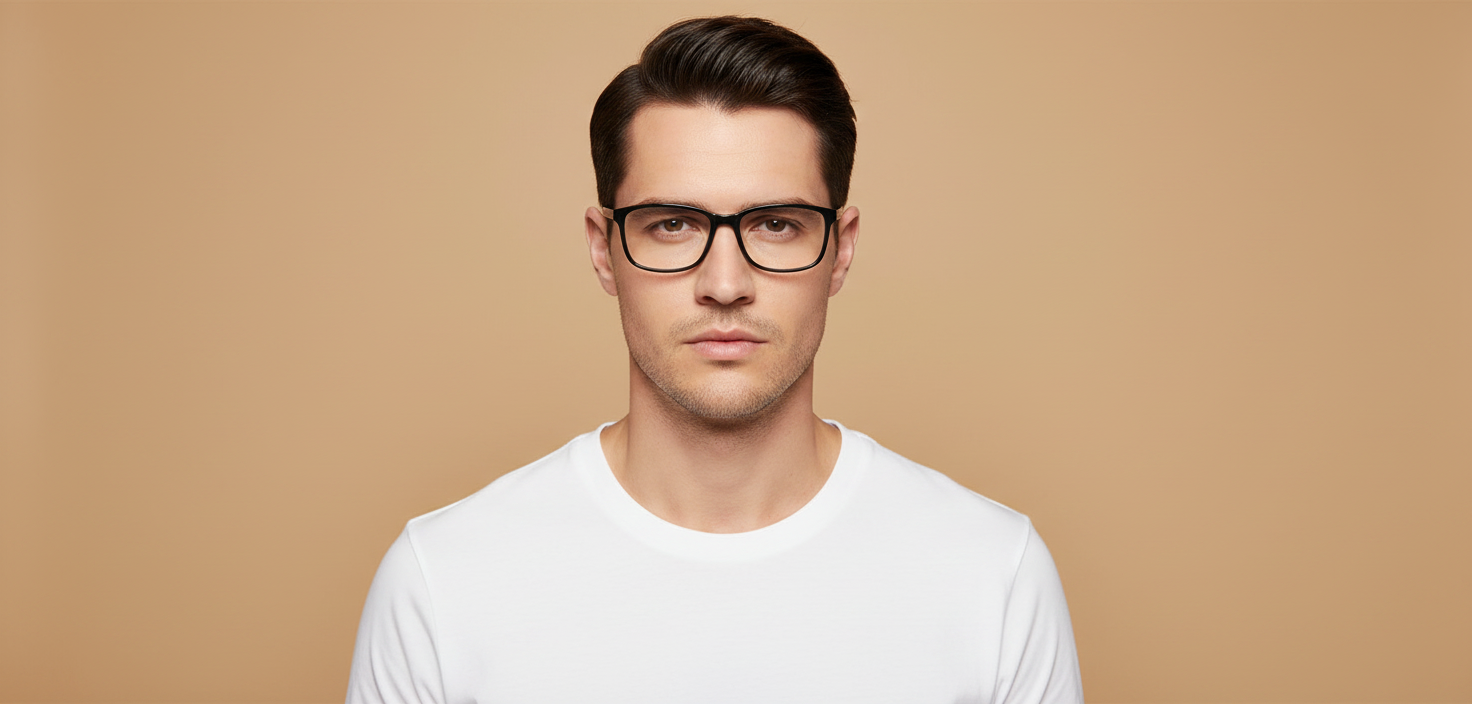 Modelo masculino llevando Gafas Graduadas Prada Linea Rossa OPS07RV 1AB1O1 55 18