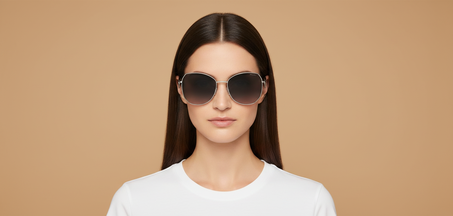 Modelo femenino llevando Gafas de Sol Prada PR 57YS 1BC5D1 57 18